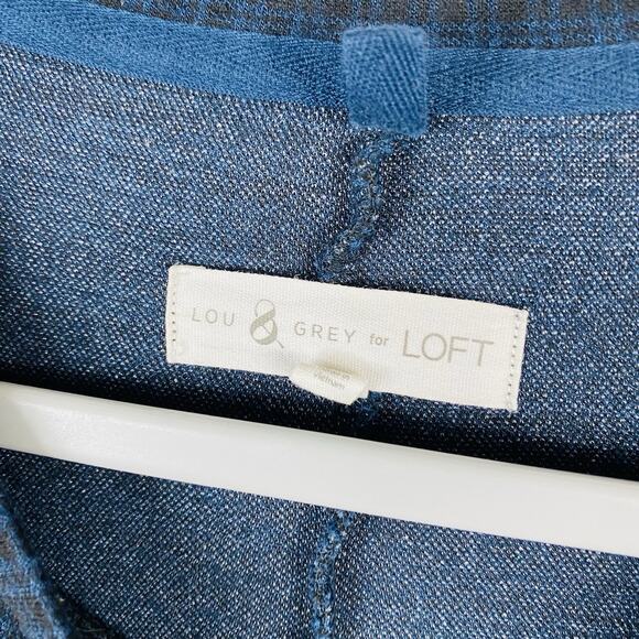 Lou & Grey For LOFT Size Large XL Plaid Ponte Knit Dolman Sleeve Top Navy Blue - Picture 6 of 7